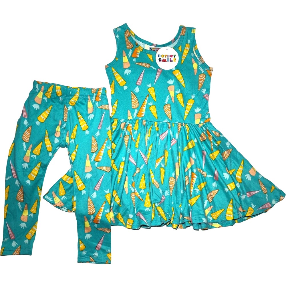 Dot Smile Girls 3 4 Easter Carrots Green Tank Dress Sleeveless Leggings Outfit